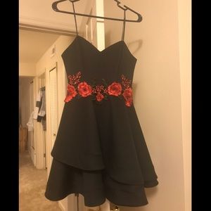 Black and Red flowered homecoming dress